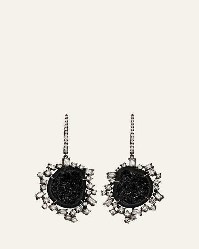 18K Gold Midnight Geode Drop Earrings with Diamonds